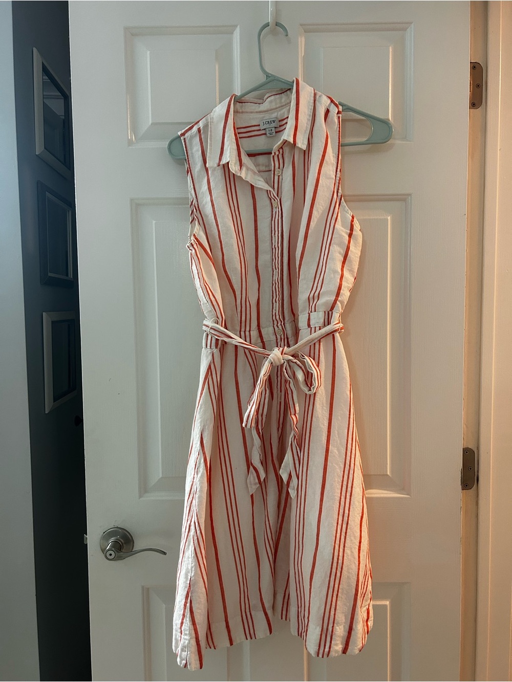 J. Crew White Dress with Red Vertical Stripes